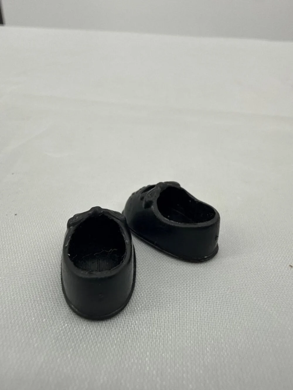 Vintage 60s Black Vinyl Doll Shoes Bow Mary Janes Cottagecore Coquette Mini